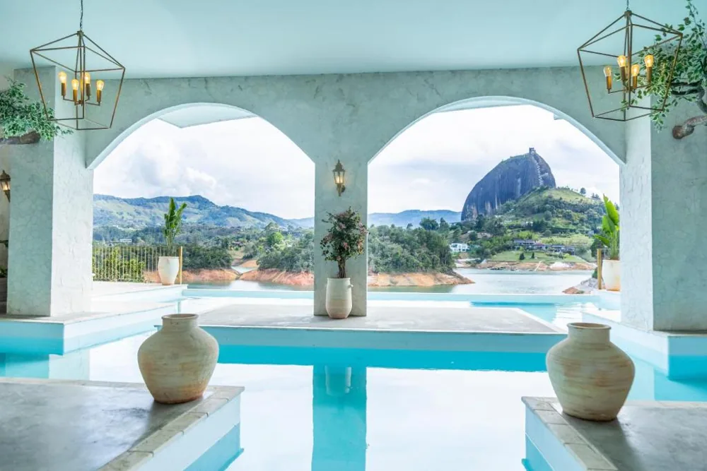 MYLOS Hotel Boutique infinity pool with La Piedra view, Guatapé